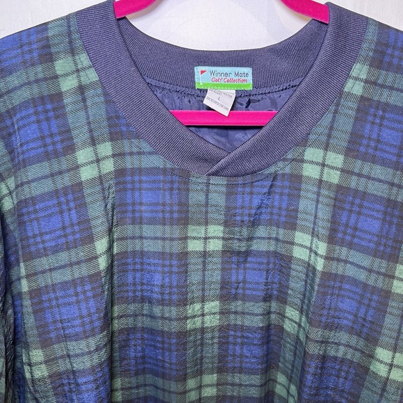 Vintage Golf Windbreaker Jacket Mens Large Blue Blackwatch Plaid 90s Winner Mate - Picture 4 of 7